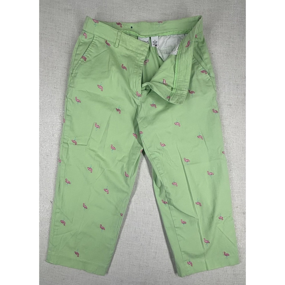 Kim Rogers Light Green Embroidered Flamingo Capris